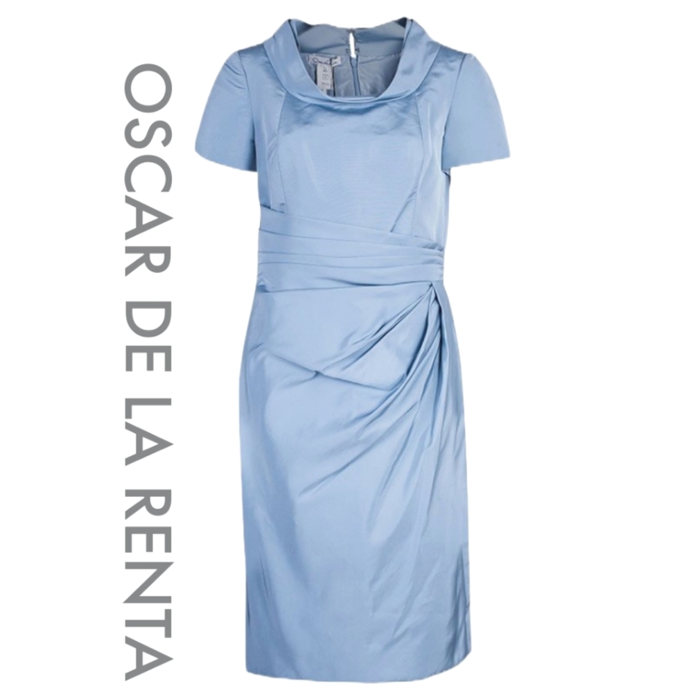 Oscar de la Renta, light blue midi sheath dress, silk, size 4